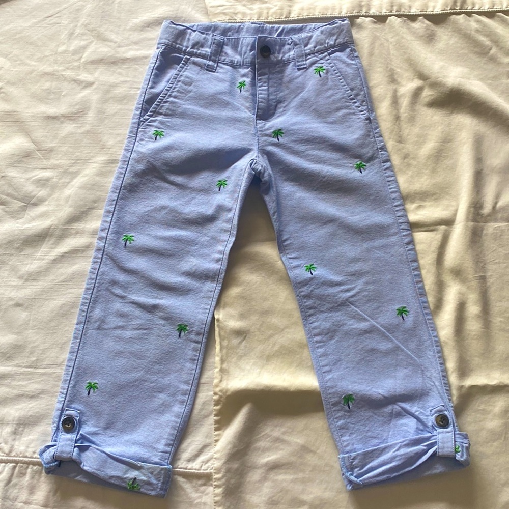 Janie and Jack almost new chambray pants with embroidered palm trees size 5